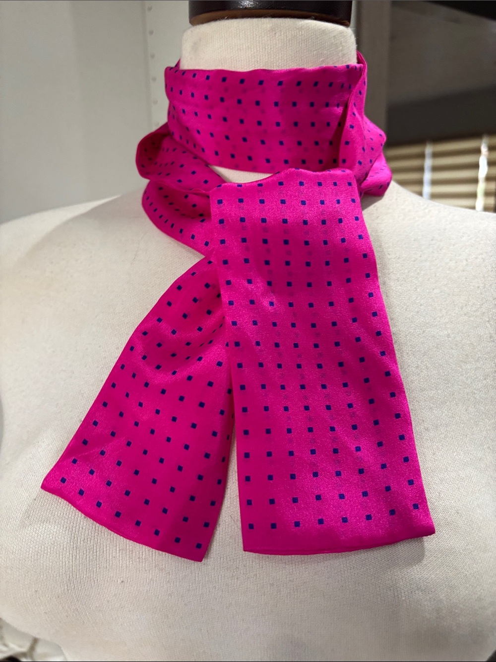 Liz Claiborne Hot Pink Scarf with Navy Dot Print